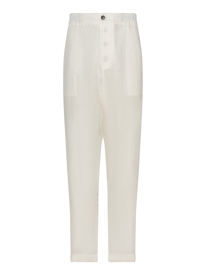 Franzese Collection Tapered White Linen Trousers