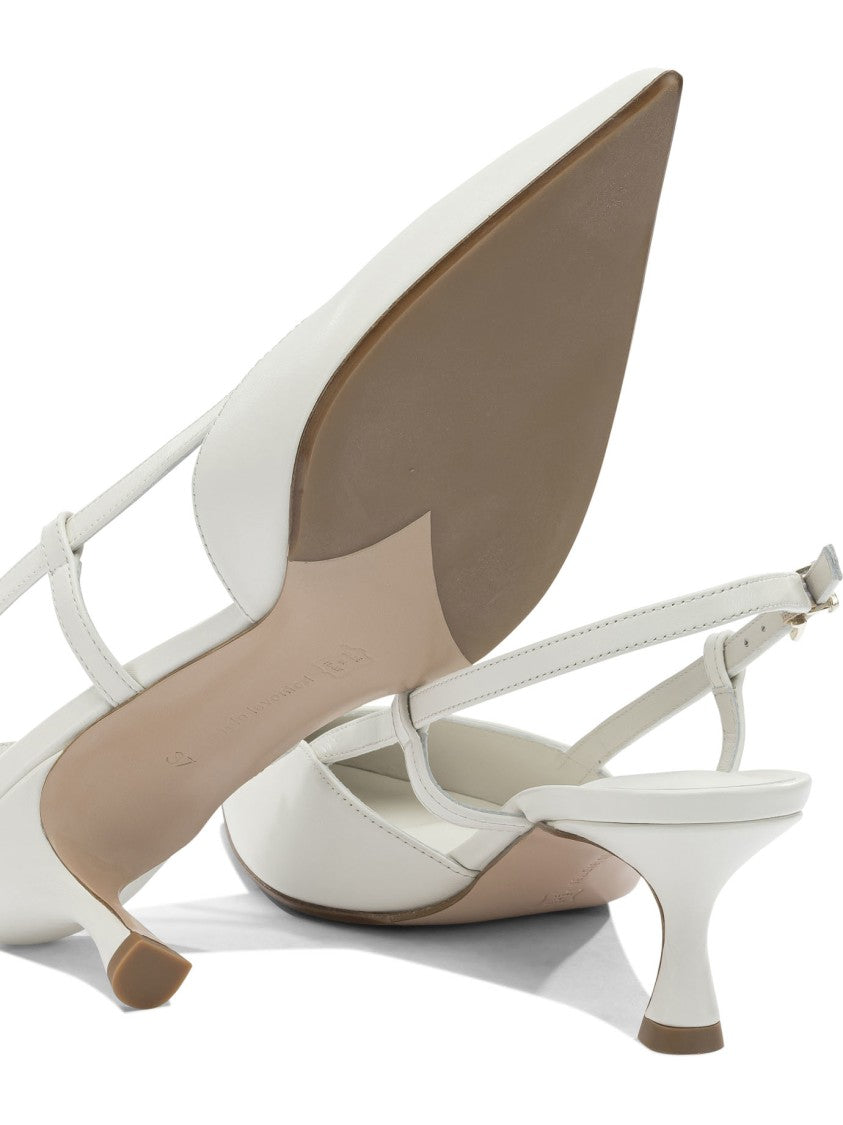 Sergio Levantesi Pointed-Toe White Leather Slingback Heels With Kitten Heel