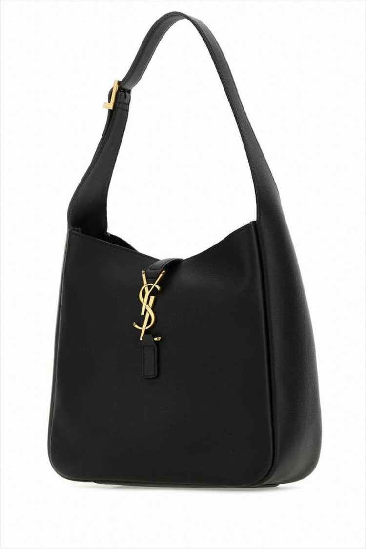 Saint Laurent Structured Black Calf Leather Shoulder Bag