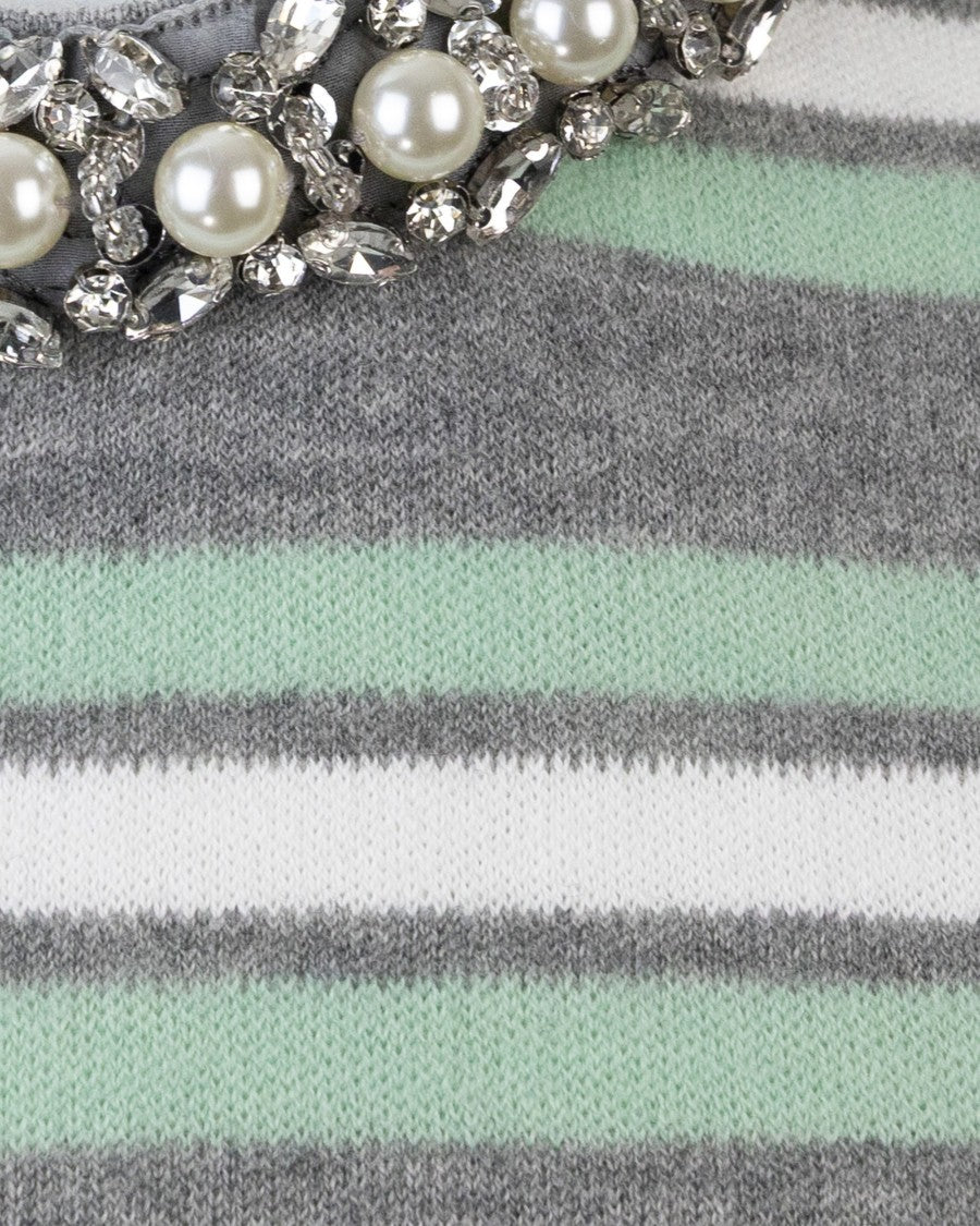 Self-Portrait Grey Striped Sweater With Crystal Trim