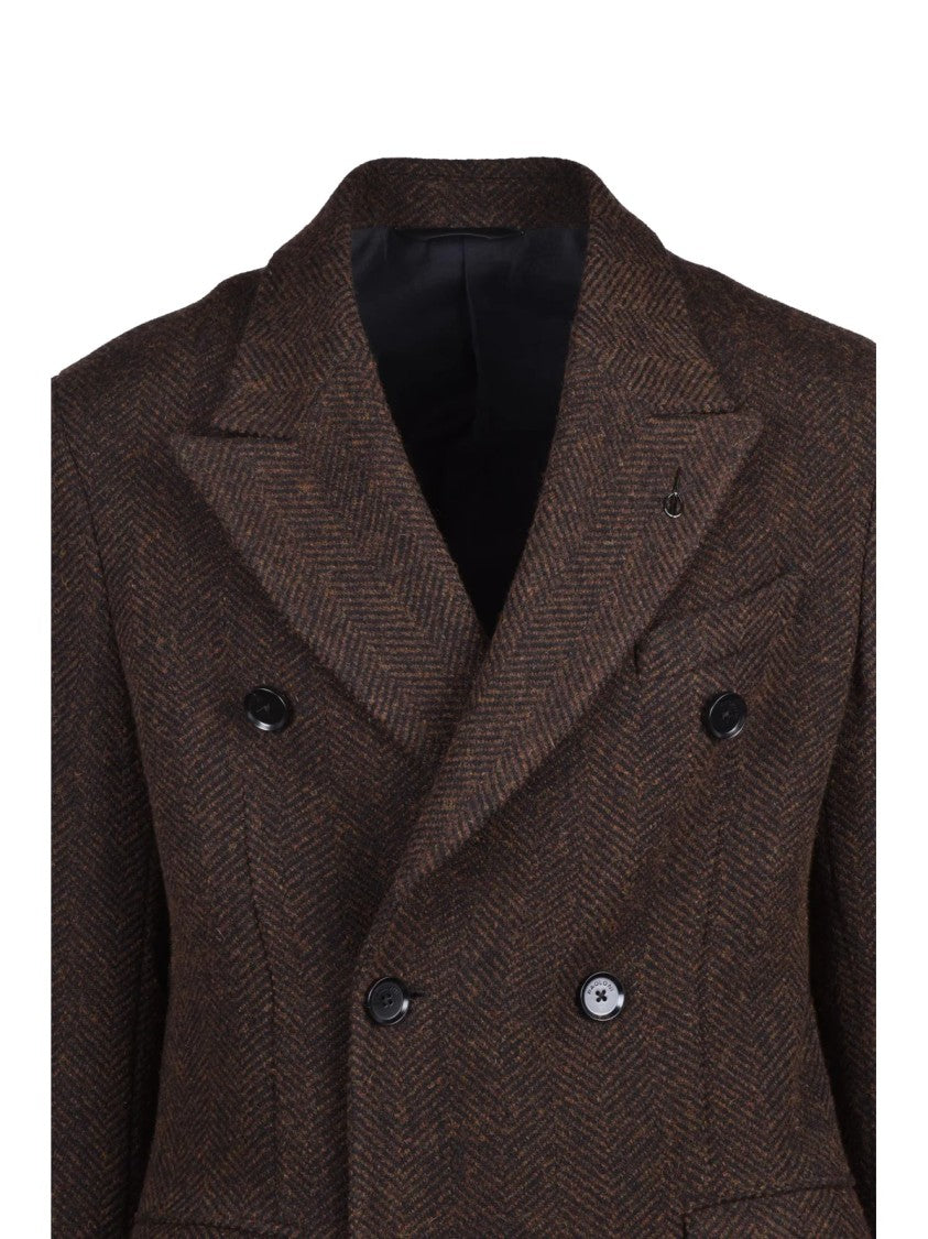 Paoloni Brown Lined Double-Breasted Wool-Blend Coat
