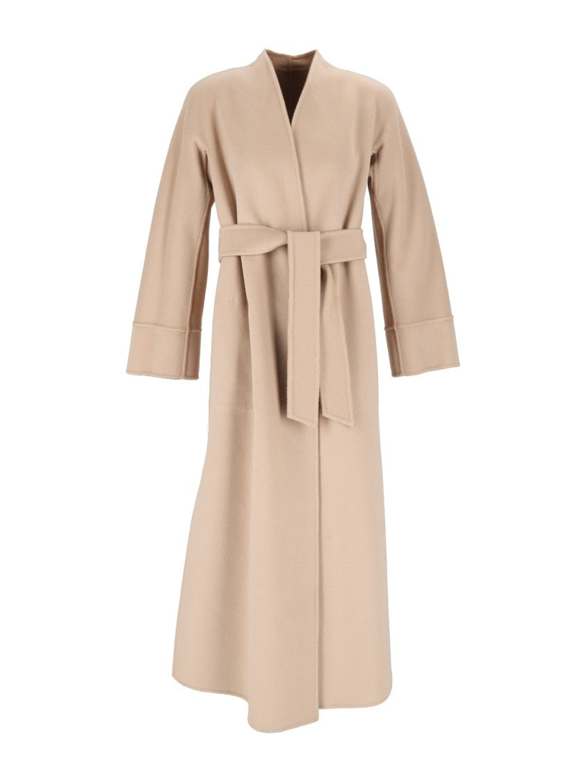 Max Mara Camel Nodo Belted Virgin Wool Coat