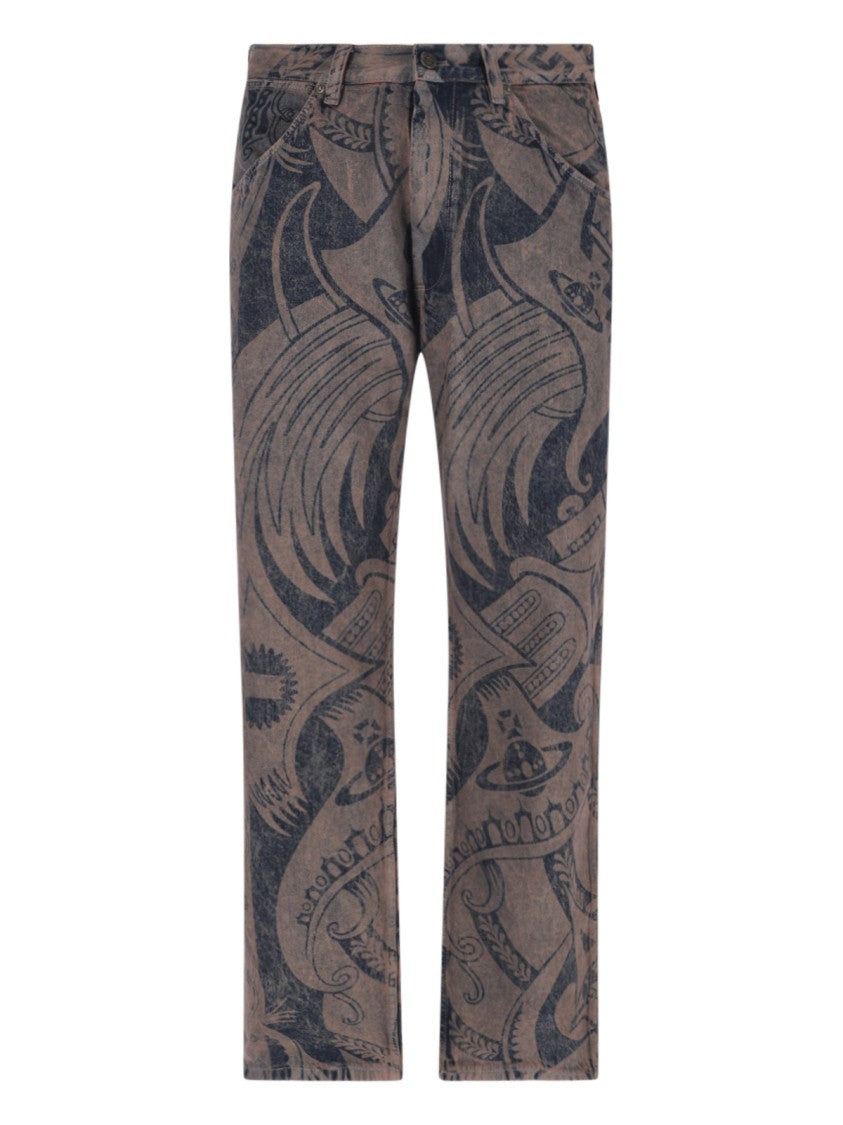 Vivienne Westwood Brown Ranch Abstract Print Cotton Denim Straight-Leg Jeans