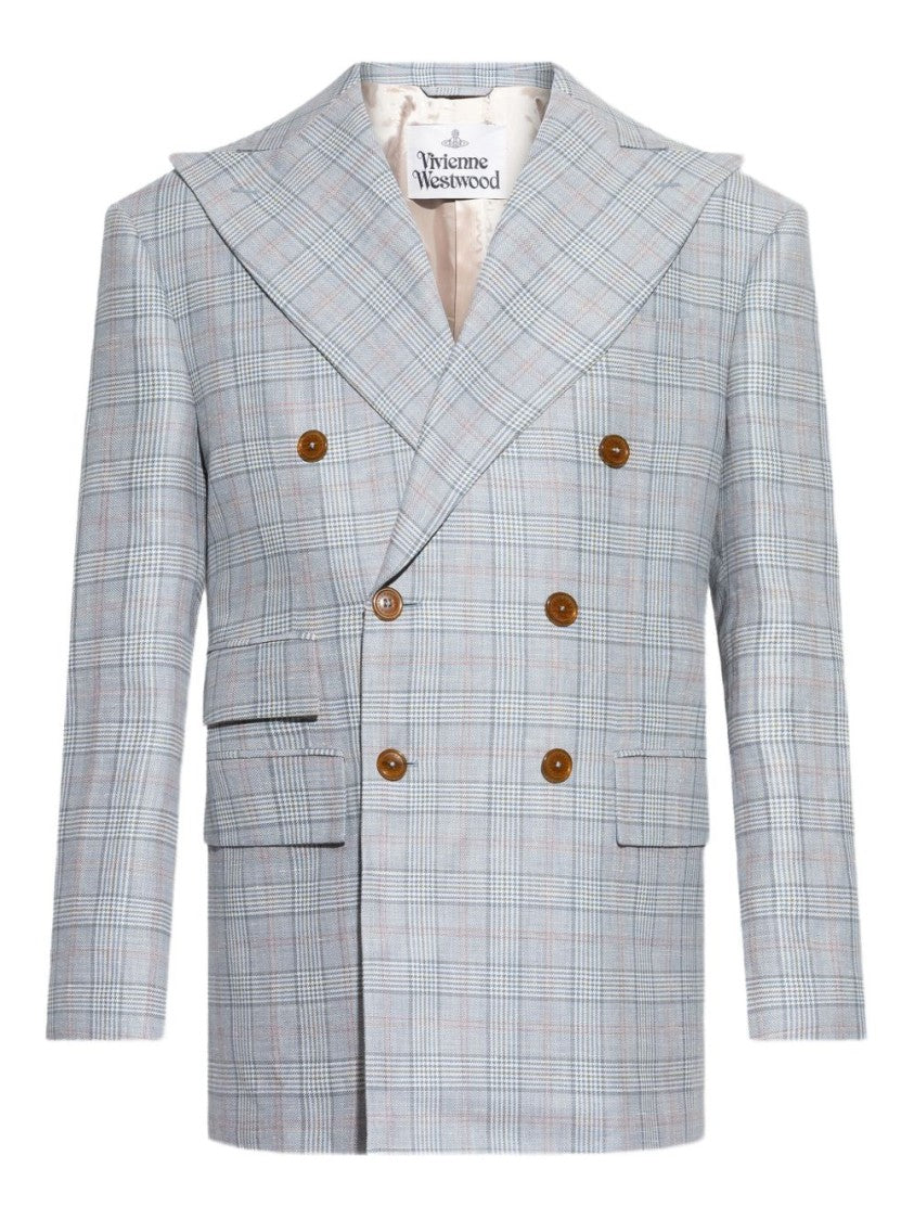 Vivienne Westwood Checked Design Grey Jacket With Peaked Lapels