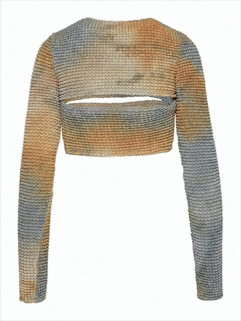 Off-White Honeycomb Knit Cropped Long-Sleeve Top