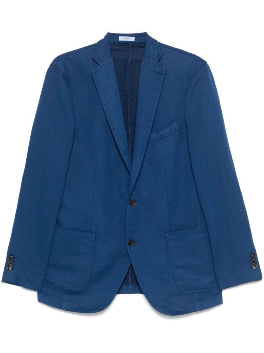 Boglioli Tailored Blue Cotton Jacket With Front Buckle
