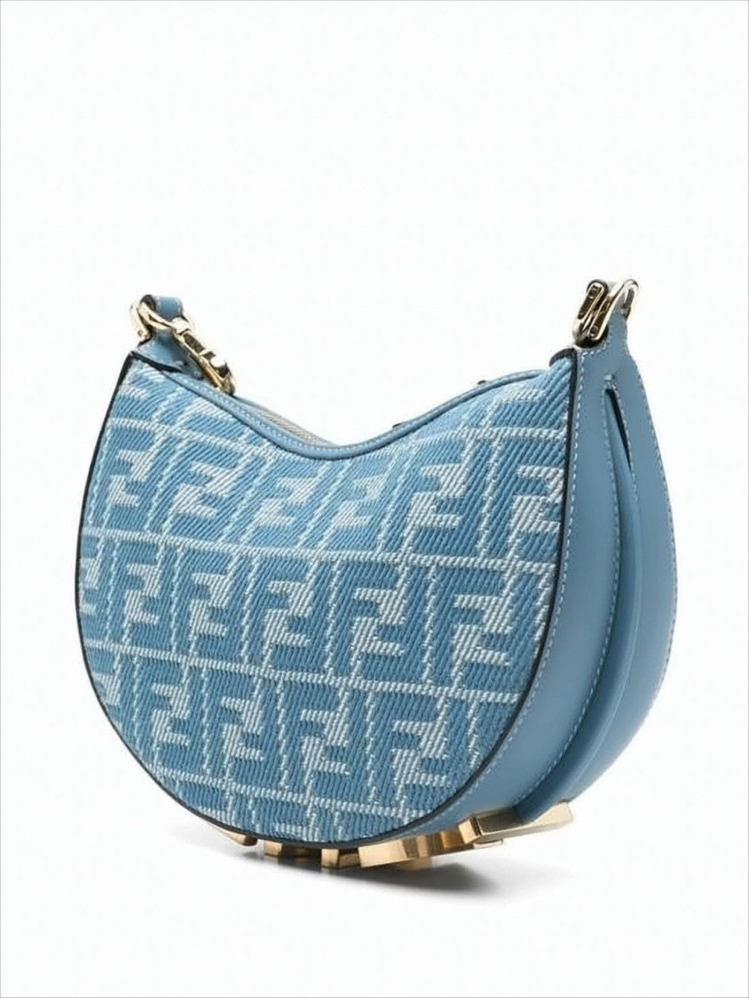 Fendi Crescent-Shaped Shoulder Bag With Geometric Jacquard Pattern