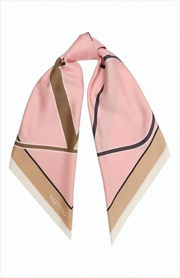 Valentino Garavani Silk Scarf With Overlapping Letters And Framed Edges