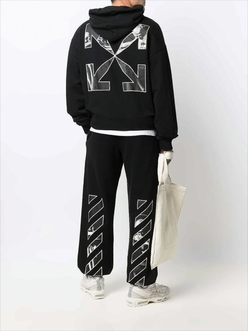 Off-White Relaxed Fit Black Cotton Off-White Jogger Pants With Graphic Prints