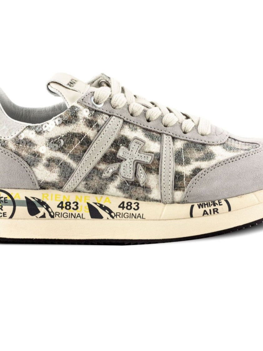 Premiata Beige Suede And Textured Leather Sneakers