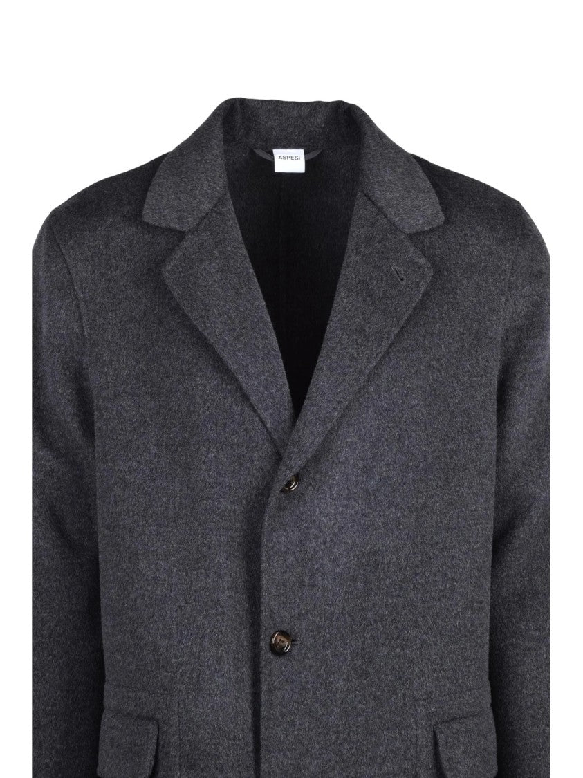 Aspesi Grey Double-Breasted Wool Coat