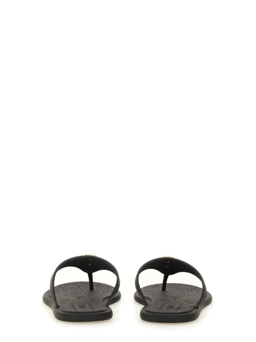 Versace Black Alia Gold Emblem Rubber Sandals