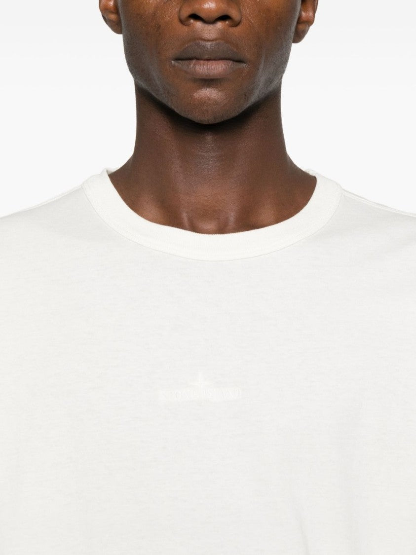 Stone Island Ivory Cotton Crew Neck T-Shirt With Design