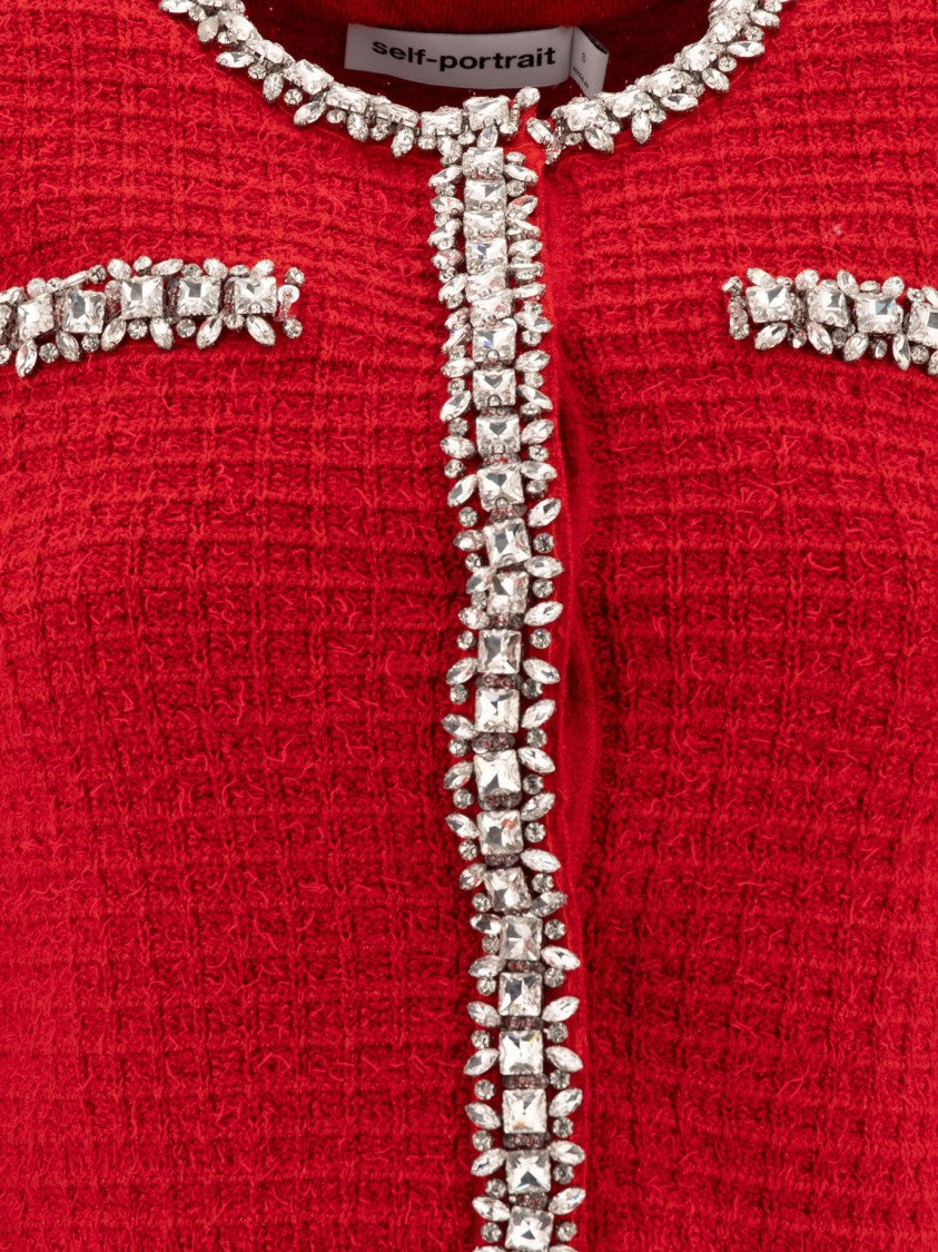 Self-Portrait Cropped Textured Knitwear With Crystal Embellishments