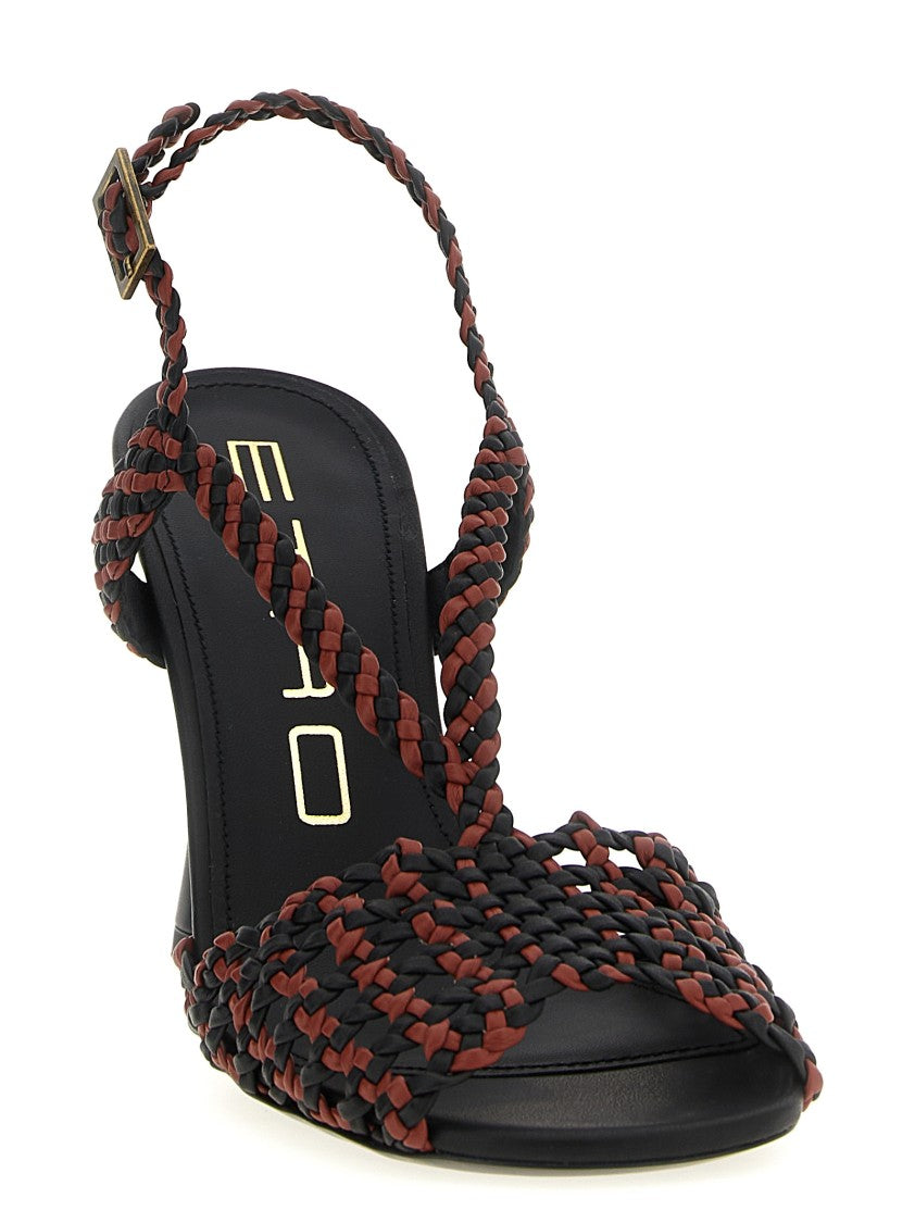 Etro Two-Tone Woven Fabric Sandals With Adjustable Strap And Leather Sole
