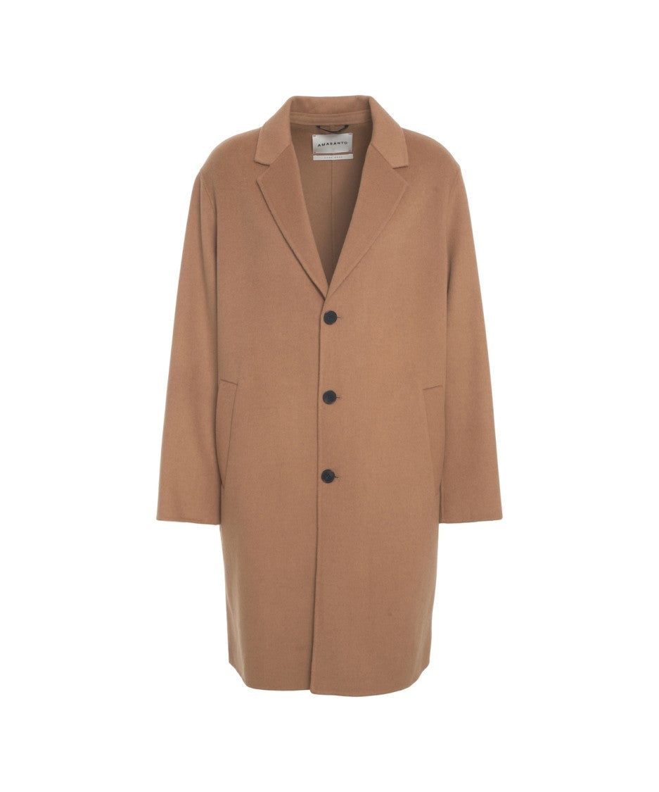 Amaranto Mid-Length Cashmere-Lambswool Blend Coat With Notch Collar