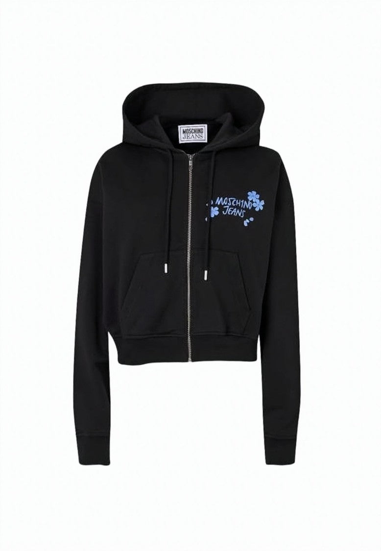 Nike Cropped Black Zip-Up Hoodie With Drawstring Hood