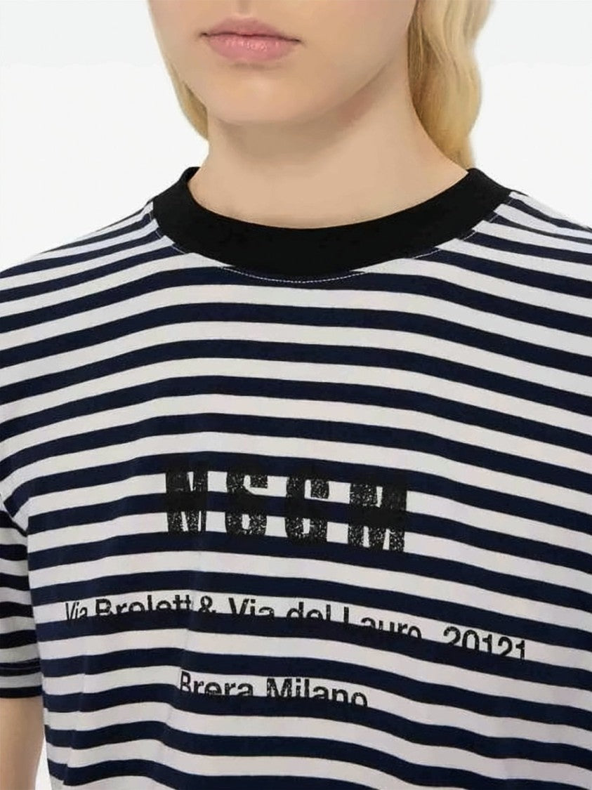 Msgm Horizontal Striped Short-Sleeve T-Shirt With Printed Logo