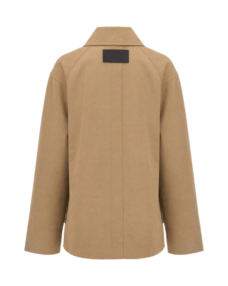 Patrizia Pepe Camel Oversized Metal Charm Gabardine Jacket