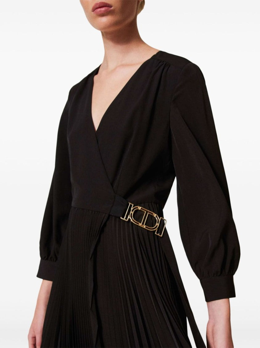 Twin-Set Wrap-Design Evening Dress With Logo-Buckle Detail