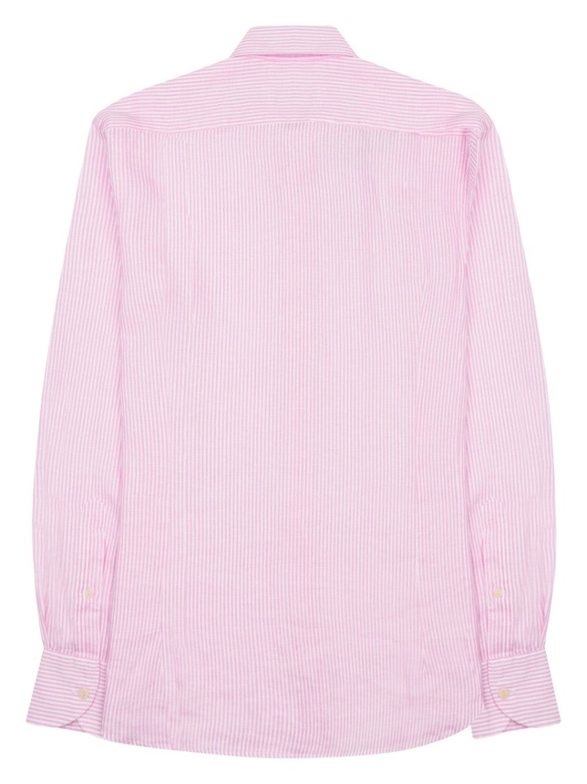 Mc2 Saint Barth Pink Subtle Striped Long-Sleeve Linen Shirt