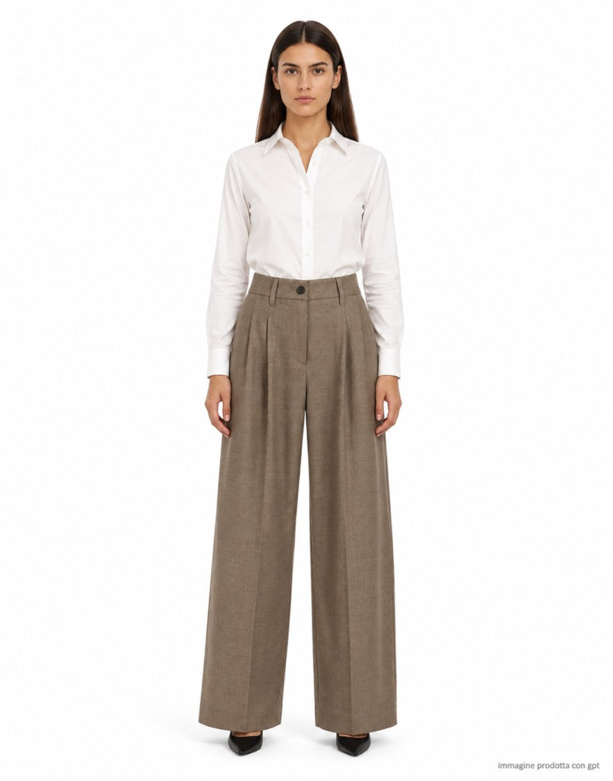 Nine In The Morning Orzo Petra High-Waisted Pleated Wool Wide-Leg Pants