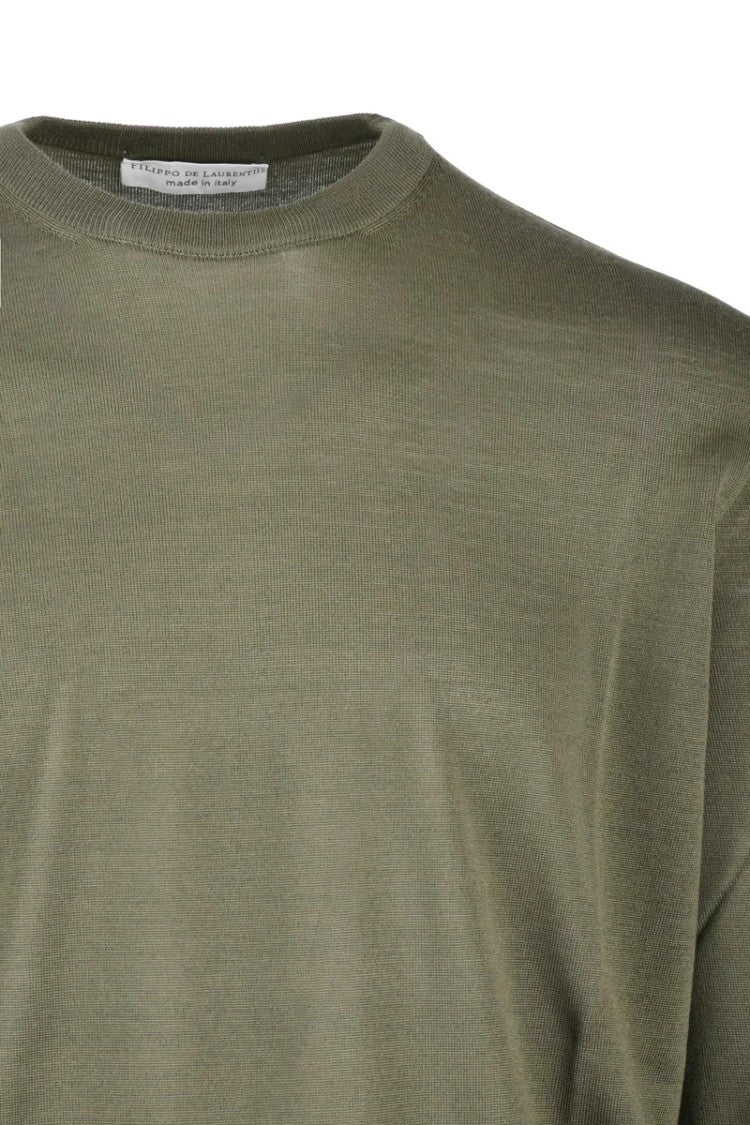 Filippo De Laurentiis Military Green Merino Wool Men's Crewneck Sweater