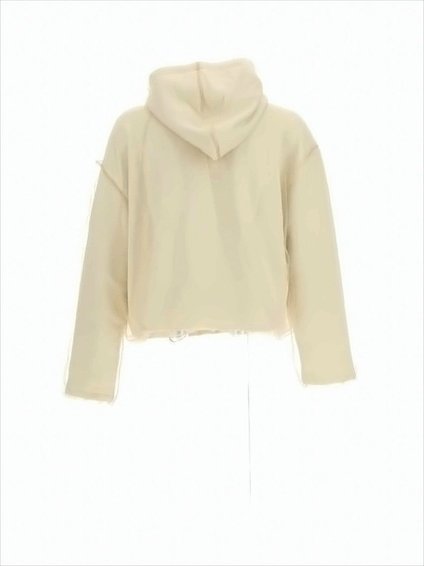 Ami Paris Cropped Hooded Sweatshirt With Embellished Heart Logo