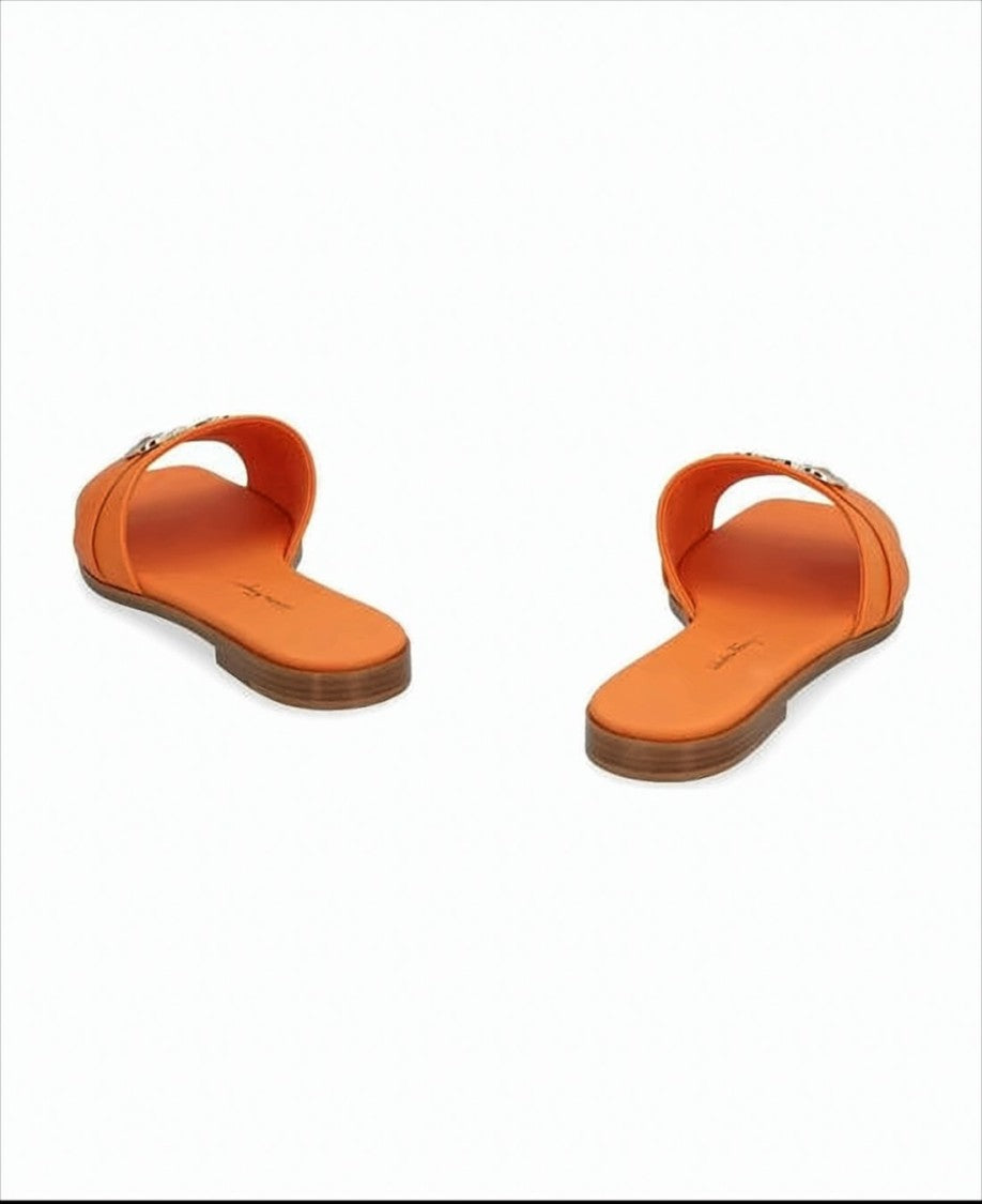 Ferragamo Flat Slide Sandal With Metallic Buckle Detail