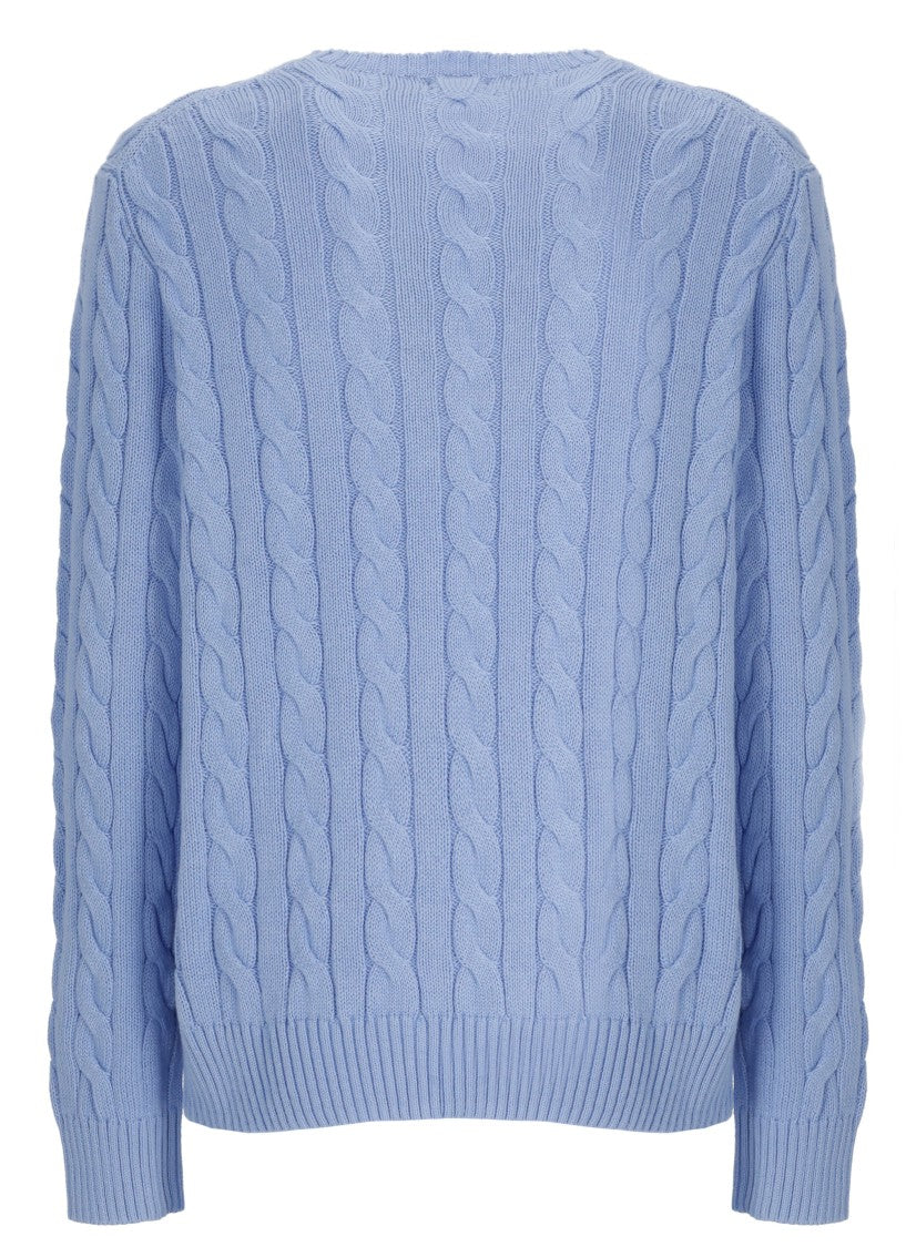 Polo Ralph Lauren Light Blue Pony Braided Cotton Sweater