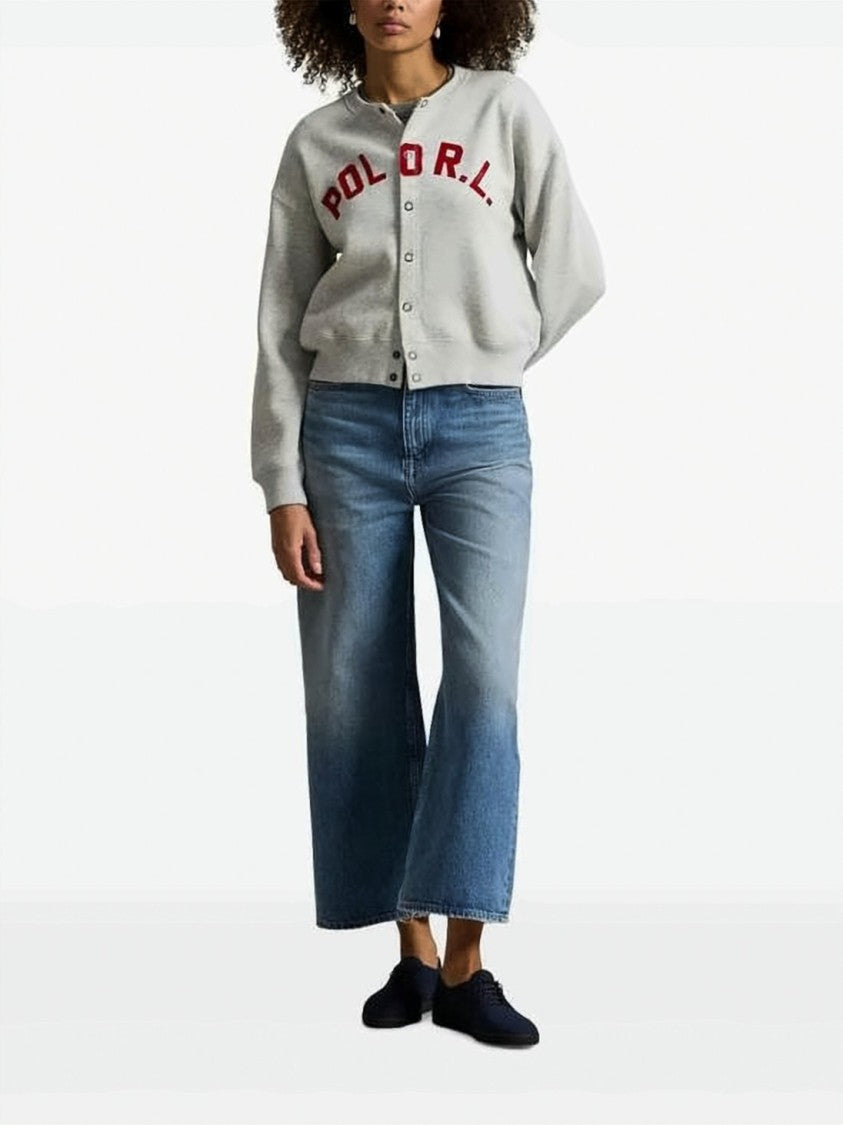 Polo Ralph Lauren Grey Arched Logo Cropped Cotton Sweatshirt