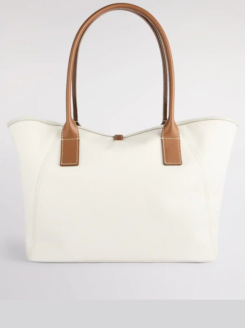 Fay Structured White Tote Brown Leather Trim