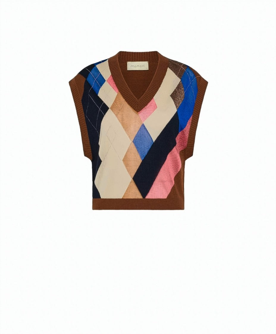 Momonì Argyle Intarsia Knit V-Neck Vest