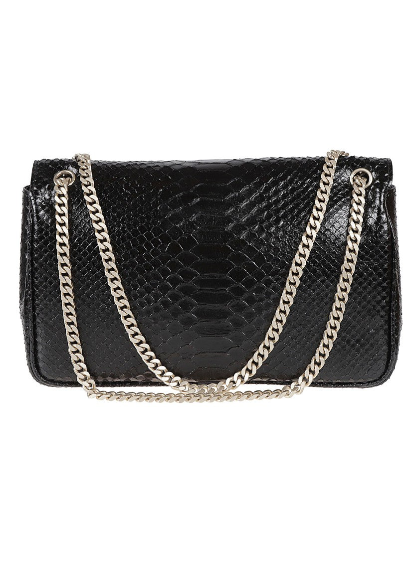 Tom Ford Rectangular Black Calf Leather Bag With Snakeskin Pattern