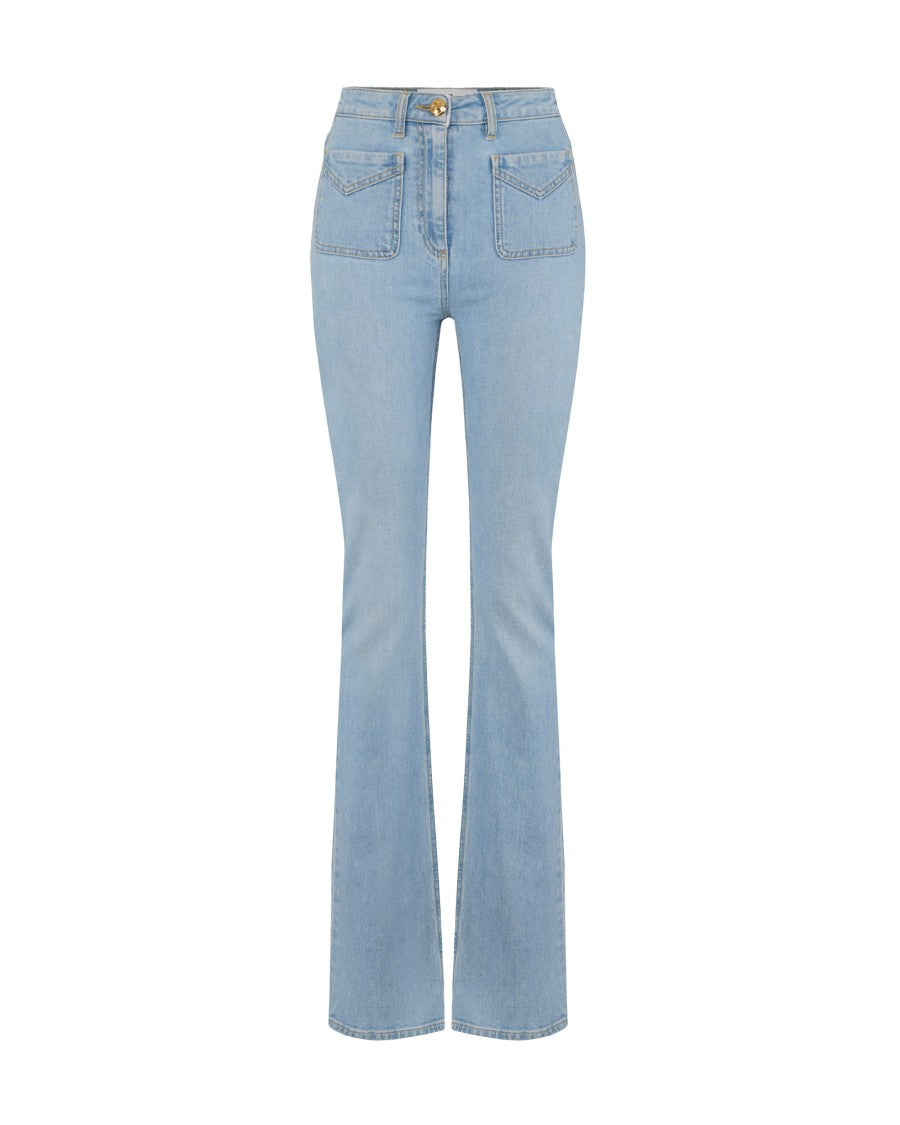 Elisabetta Franchi Light Blue Flared Denim Jeans With Logo Accents
