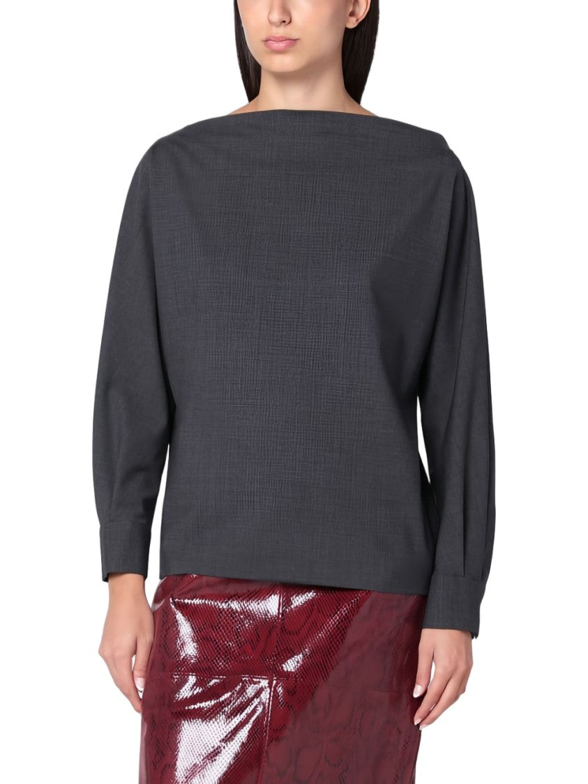 Parosh Chic Anthracite Blouse With Textured Pattern And Buttoned Cuffs