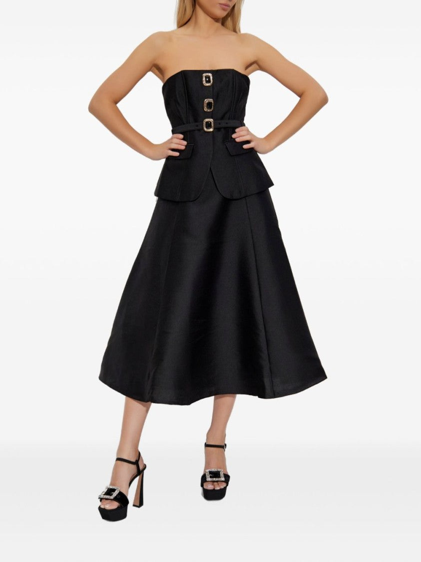 Self-Portrait Black Midi Dress With Fitted Bodice