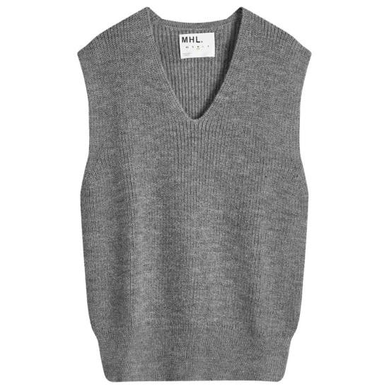 Margaret Howell V-Neck Sleeveless Knit Vest With Ribbed Texture