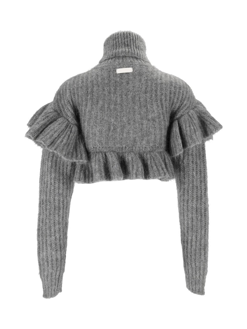 Elisabetta Franchi Cropped Ruffled High-Turtleneck Knit Sweater