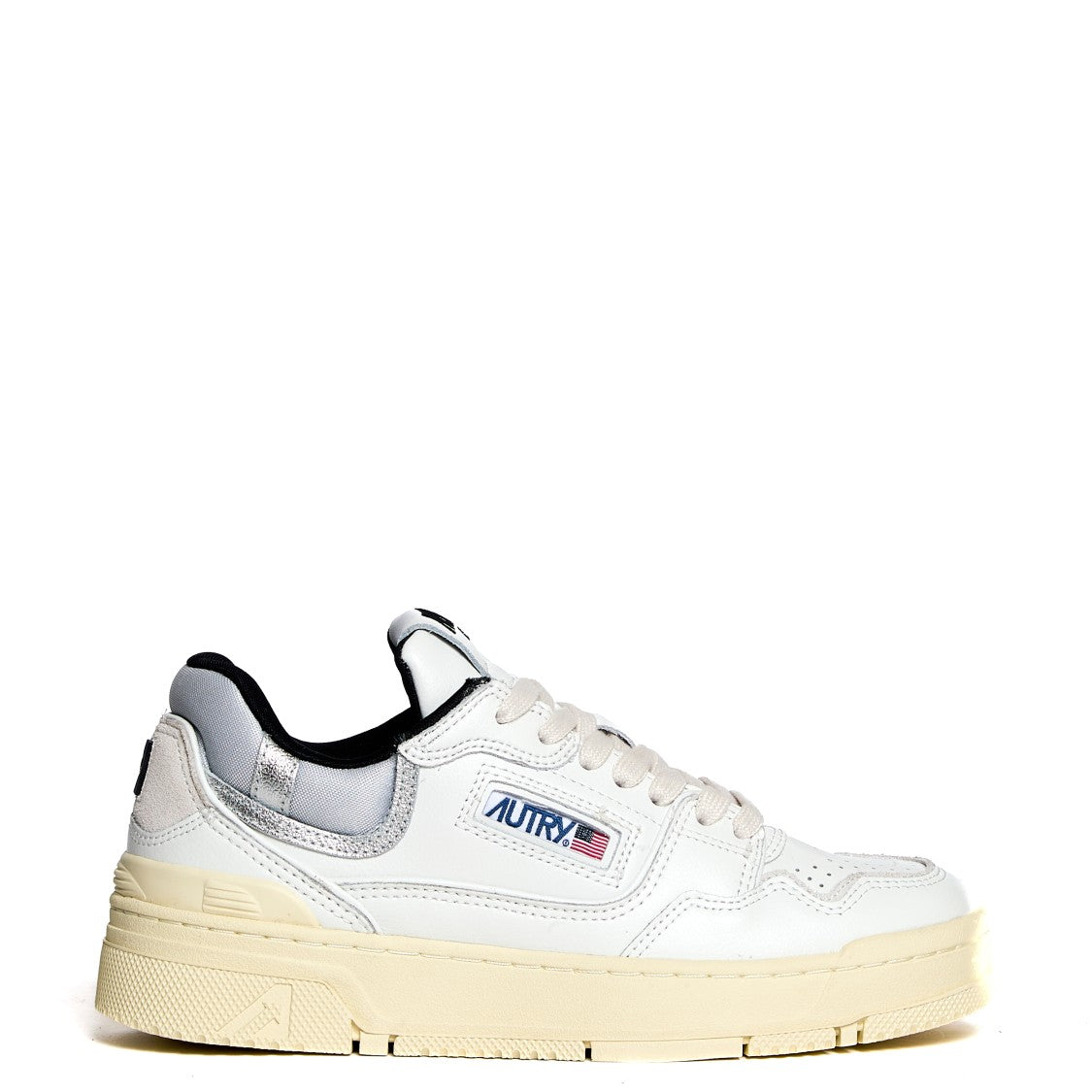 Autry Chic White And Silver Sneakers With Chunky Sole