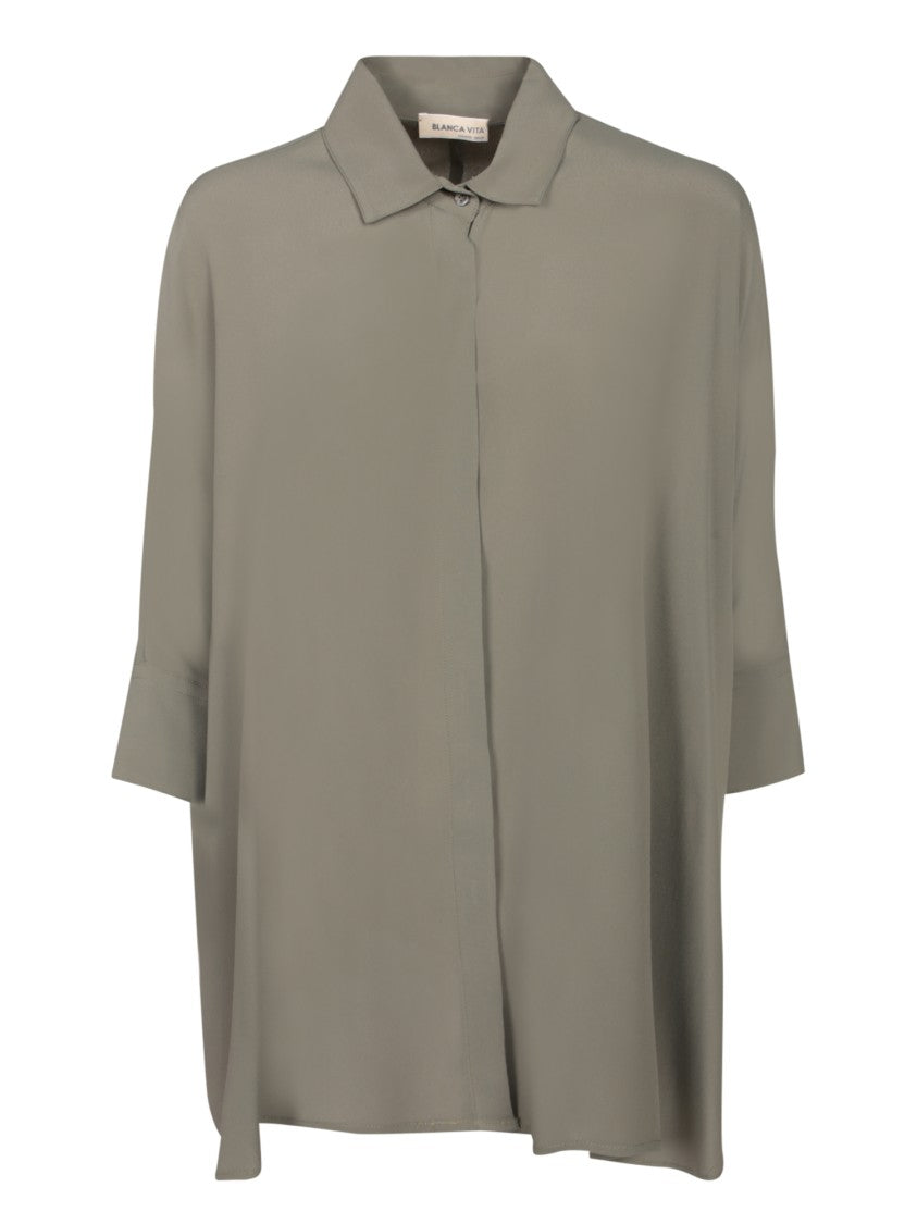 Blanca Vita Military Green Silk Blend Shirt