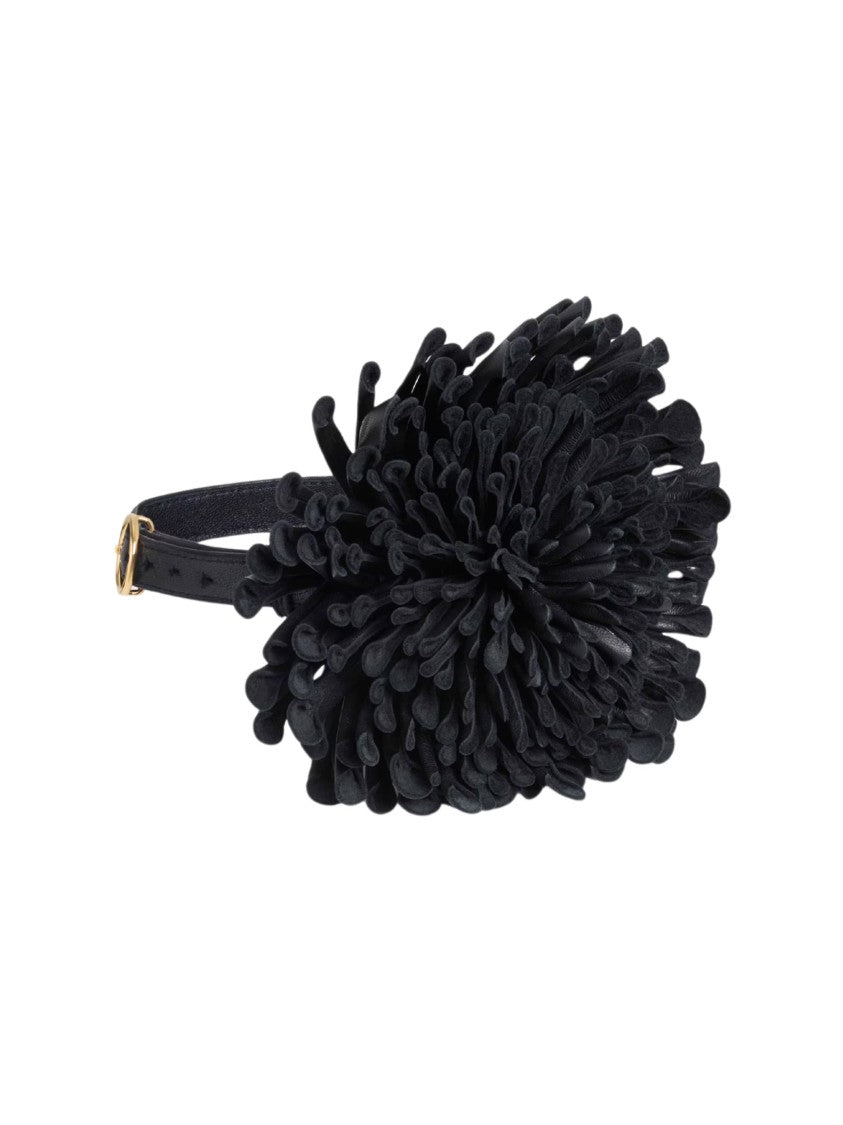 Alaïa Intricately Crafted Black Leather Flower Hair Accessory