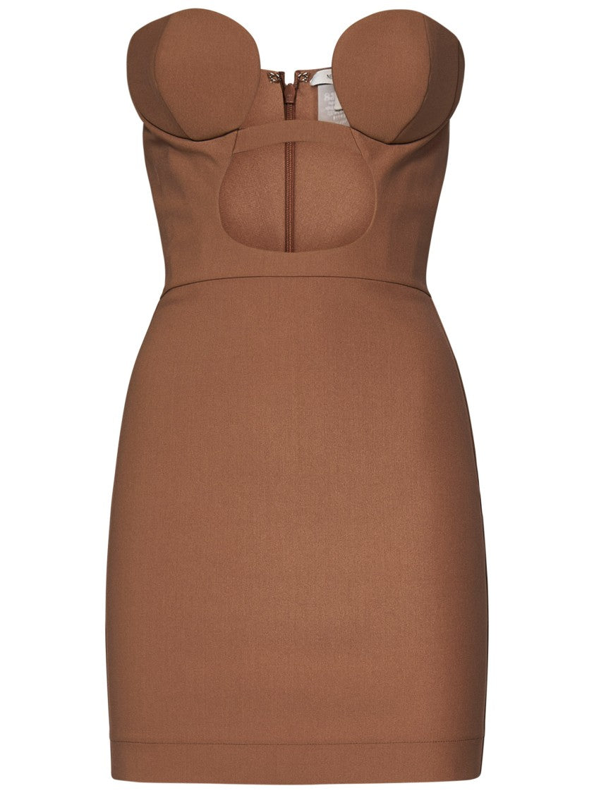 Nensi Dojaka Sweetheart Neckline Bodice Brown Dress