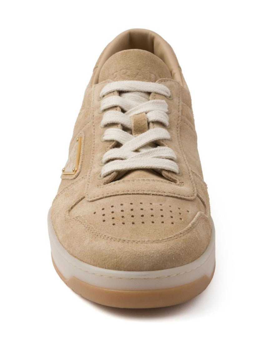 Prada Beige Suede Sneakers With Lace-Up Design