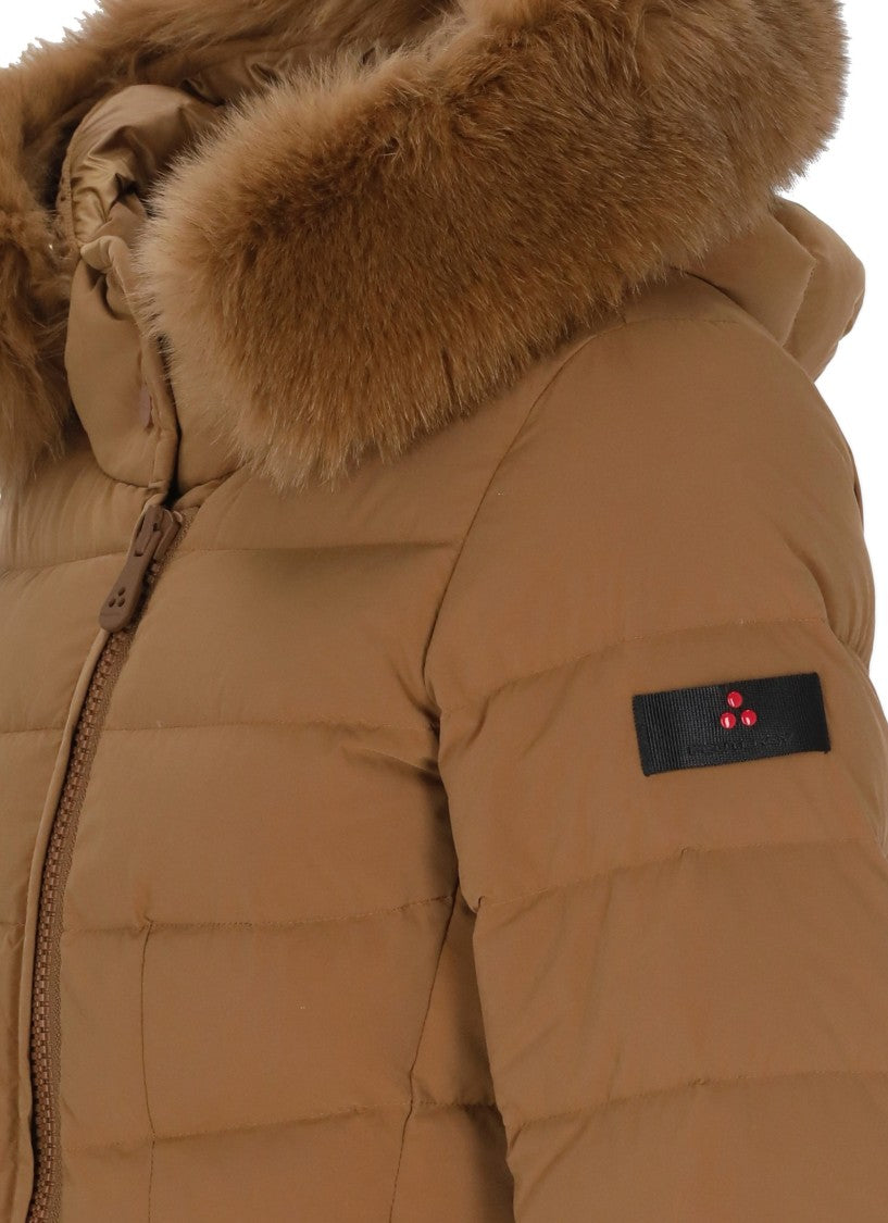Peuterey Brown Seriola Fox Fur Hood Quilted Down Jacket