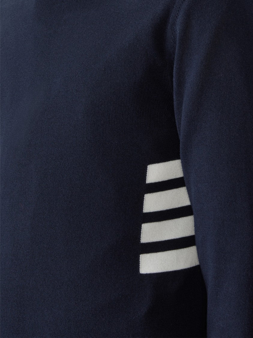 Thom Browne Crew Neck Navy Sweater With Subtle Striped Detail