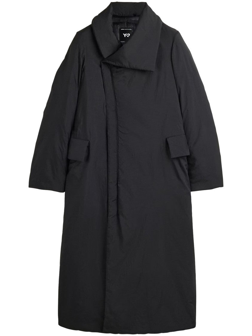 Y-3 Mid-Thigh Length Black Coat With High Collar