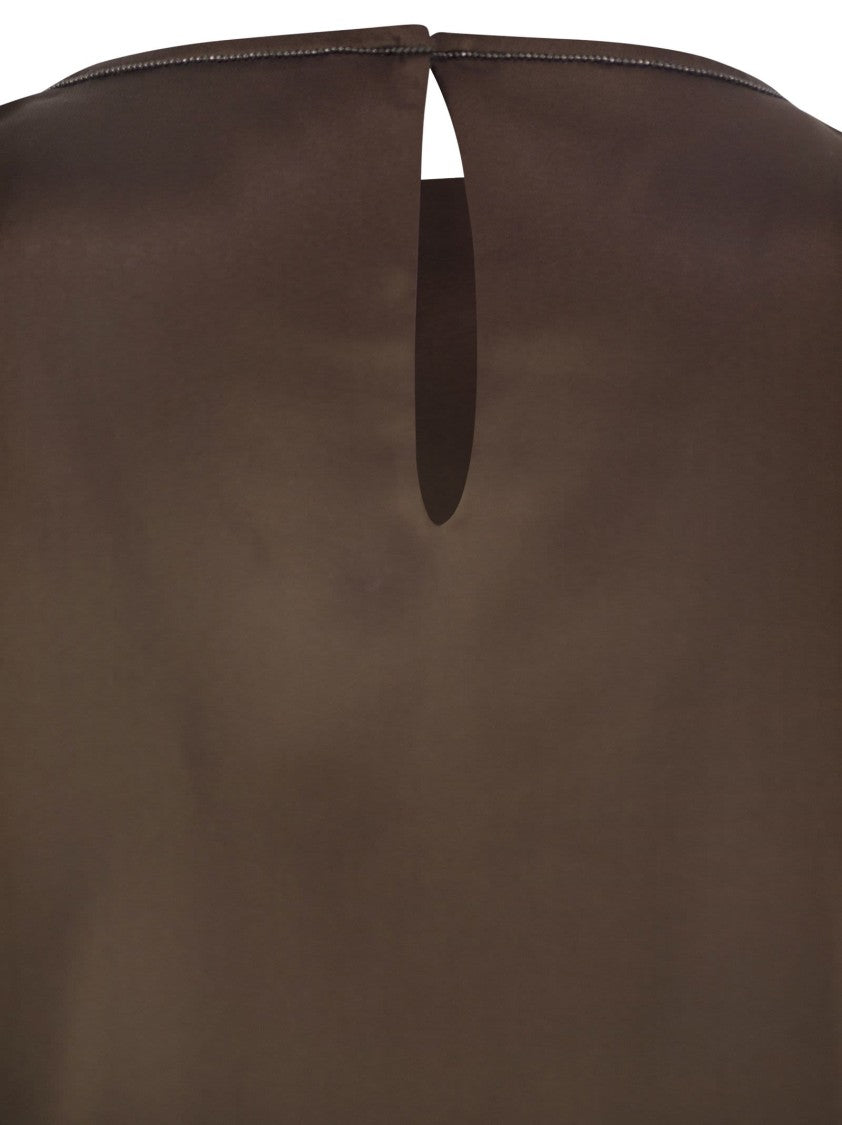 Brunello Cucinelli Stretch Silk Satin Top With Jewellery