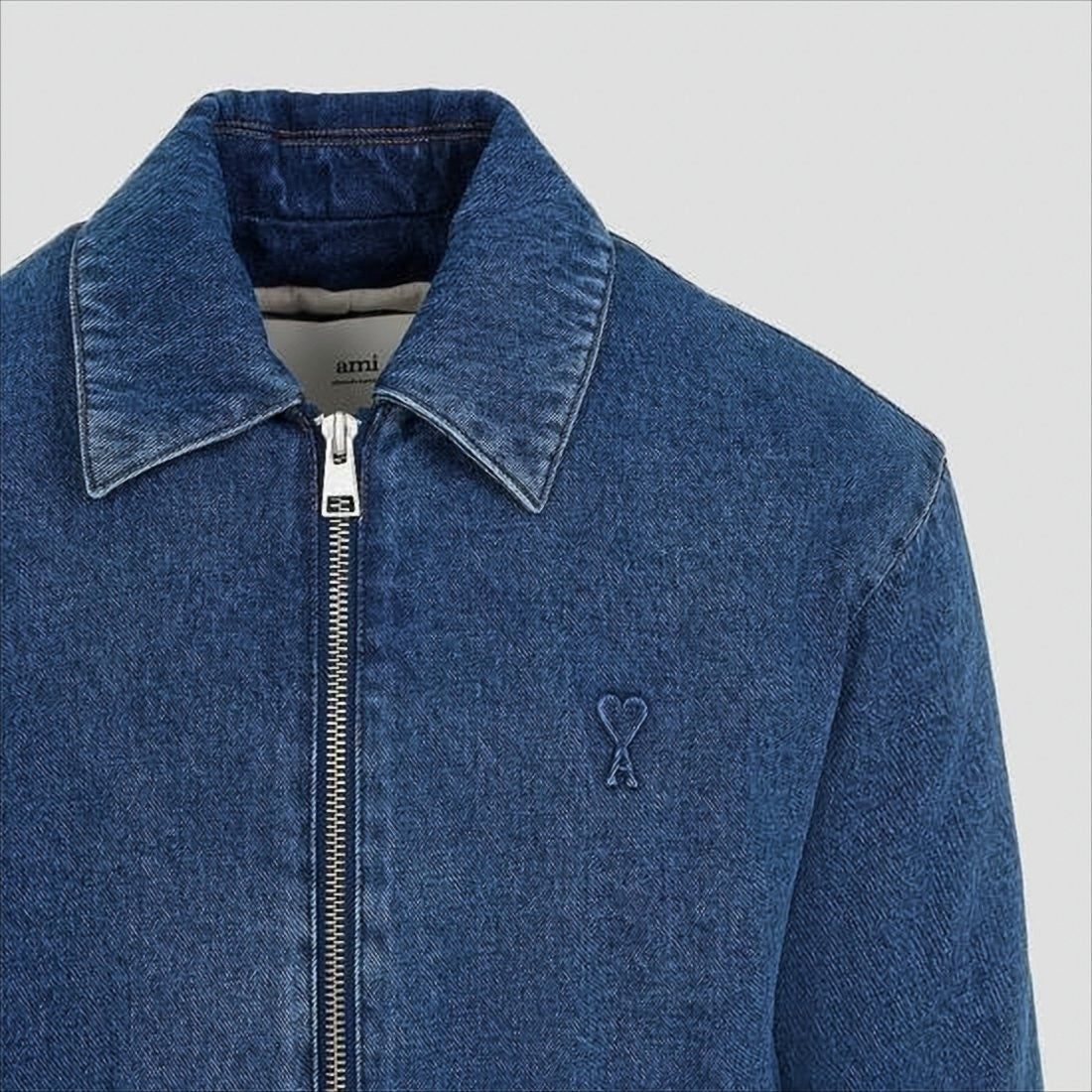 Ami Classic Denim Jacket With Pointed Collar And Subtle Logo