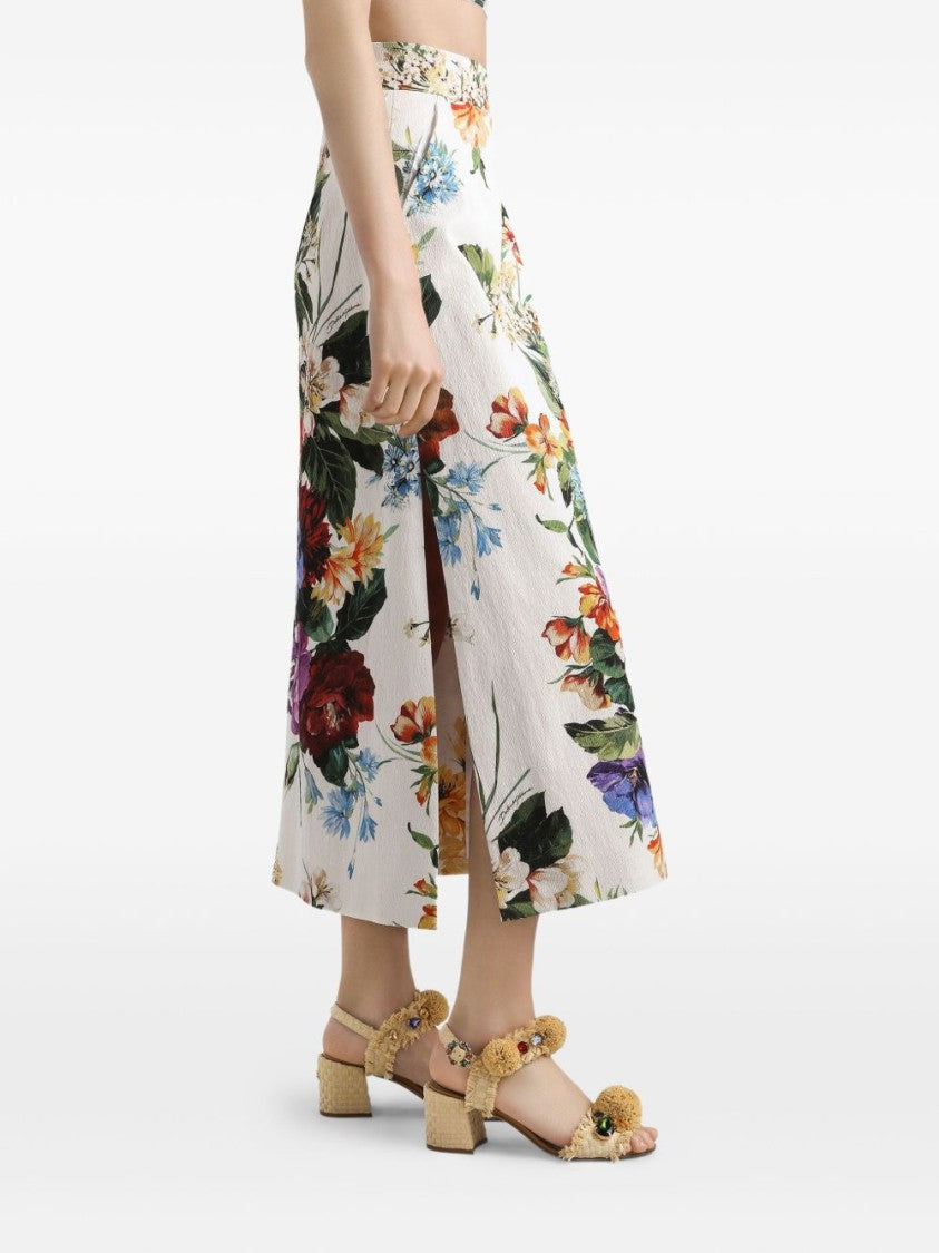 Dolce & Gabbana Floral Print Midi Skirt With Side Slit